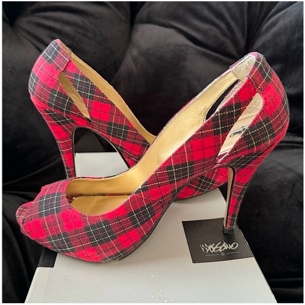 Red Plaid Pumps Heels